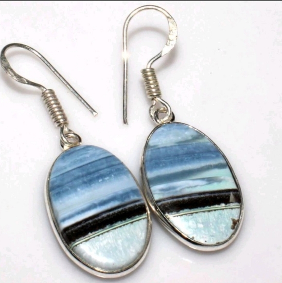 Handmade Jewelry - Owhyee Blue Opal Gemstone 925 Sterling Silver Handmade Drop Dangle Earrings